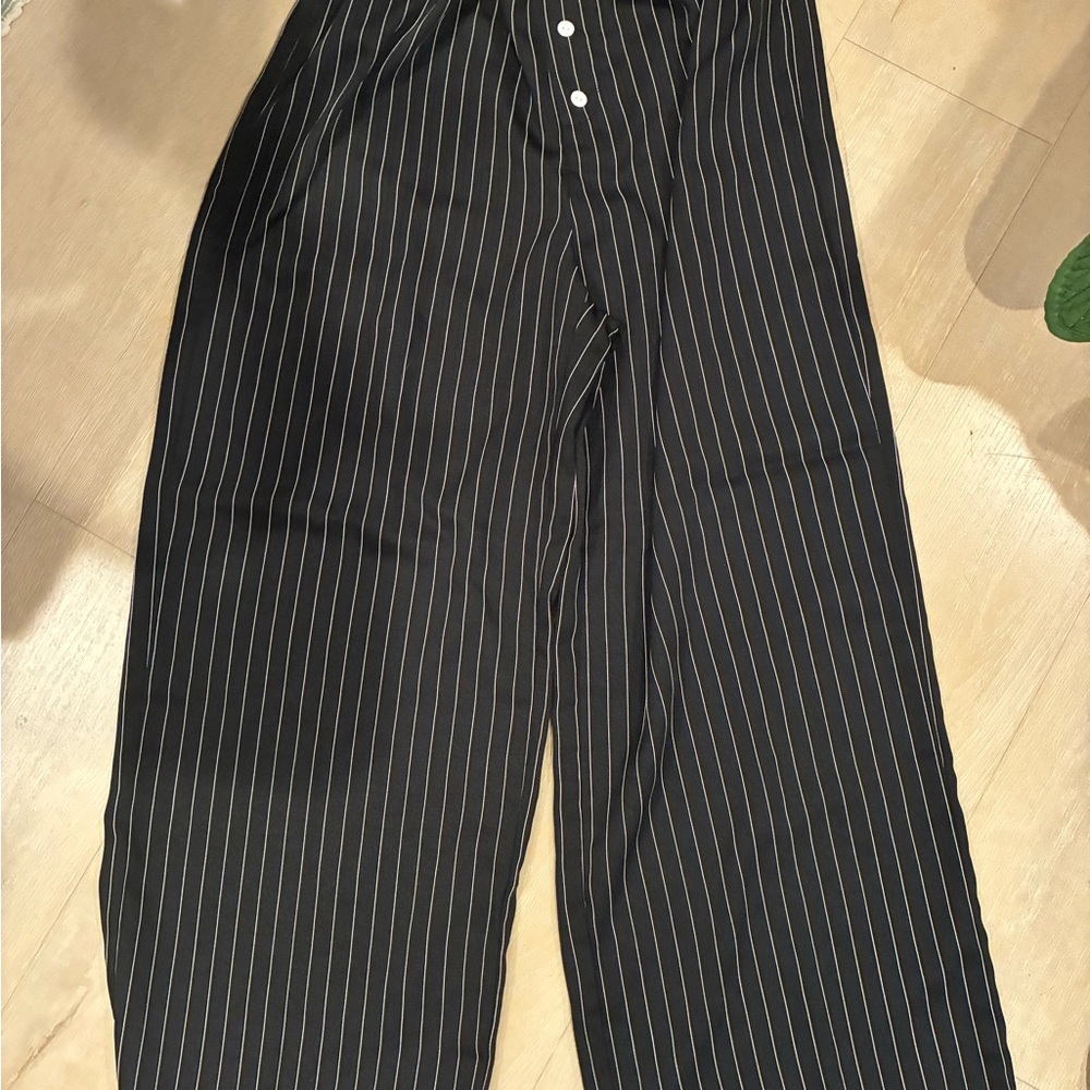 Black and White Pinstripe Wide-Leg Dress Jumpsuit